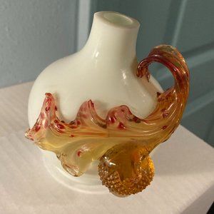 ANTQ 1900's Stevens and Williams Opalescent Glass Vase w/amber acorn&leaf handle